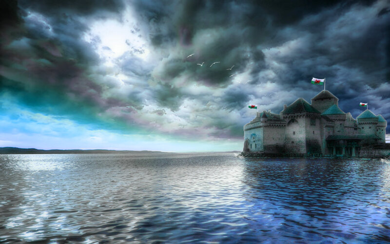 Castle on Water — Blue, Dramatic