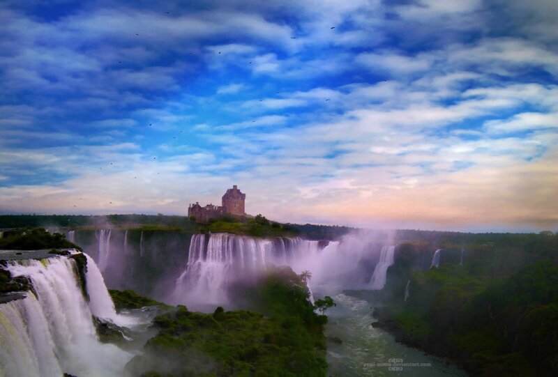 Castle on Waterfall Cliff — Blue