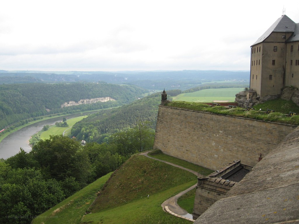 Castle overlooking a river valley