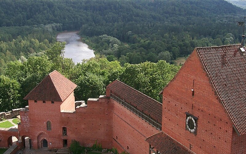 Castle overlooking a river valley