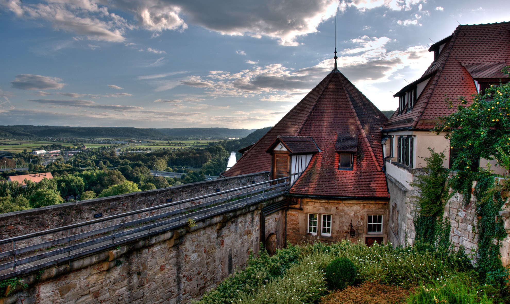 castle overlooking a valley
