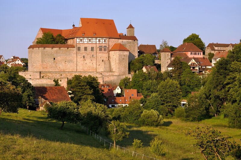 Castle overlooking a village