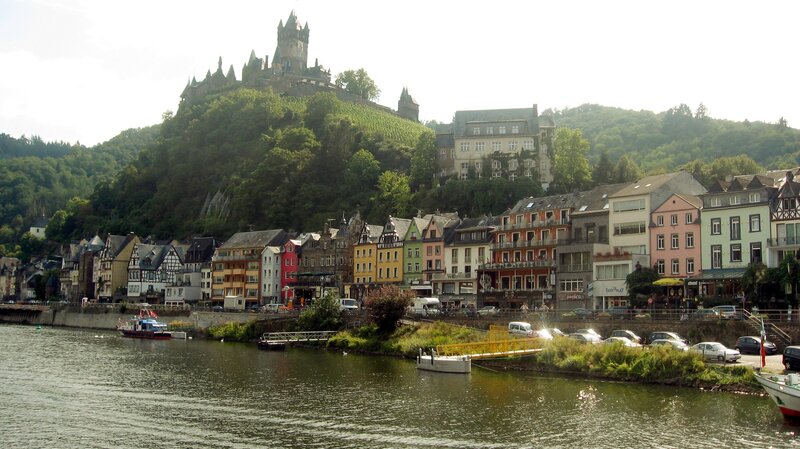 Castle overlooking riverside town