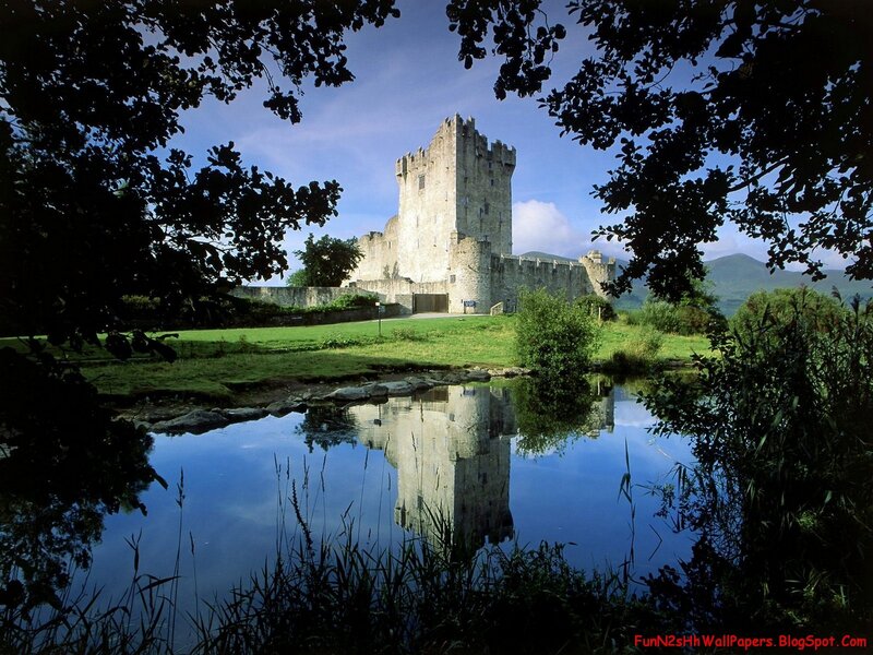 Castle reflected in a pond