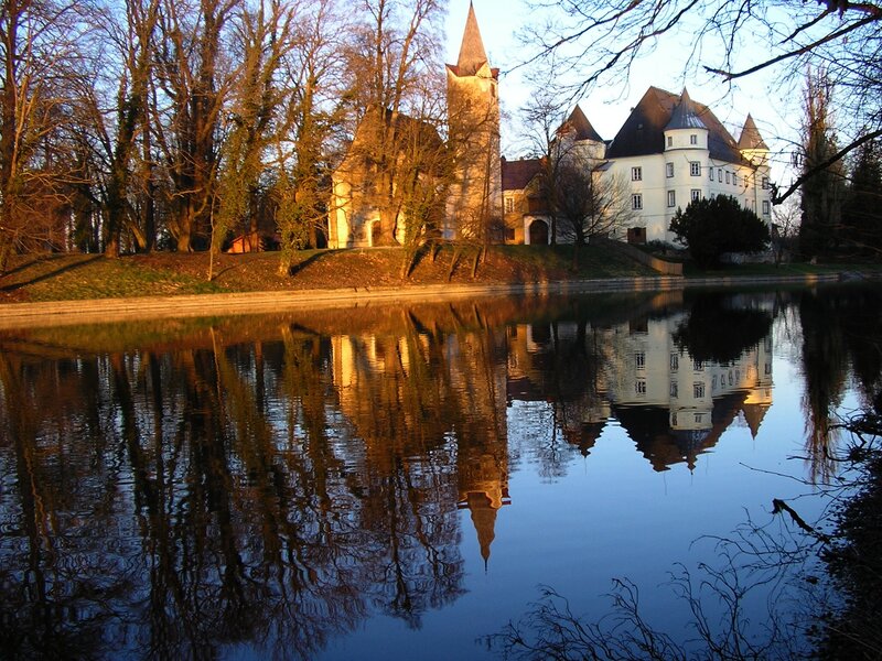 Castle Reflected in Water — Blue