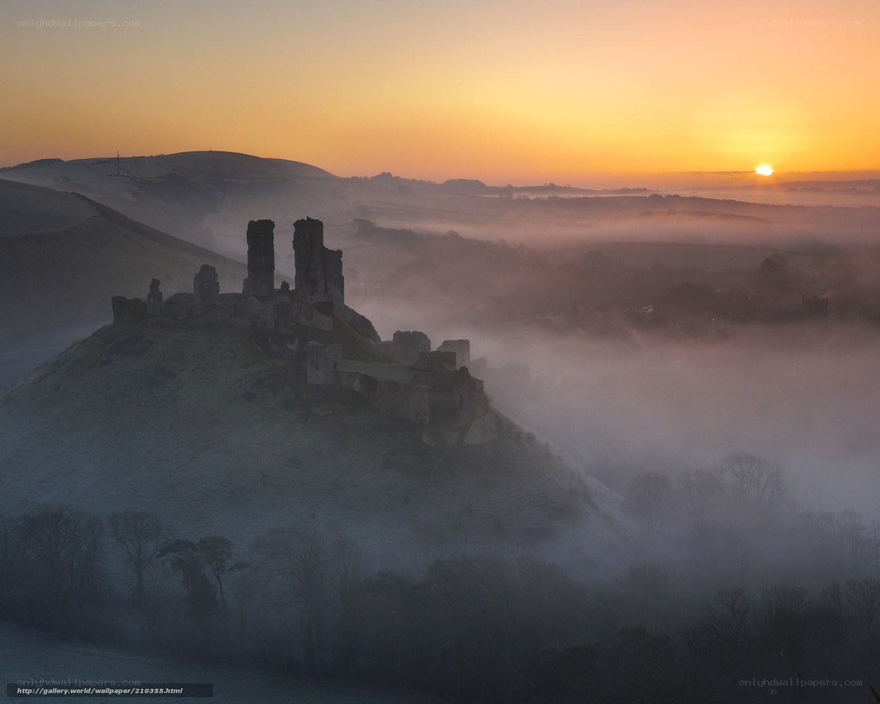 Castle ruins at sunrise
