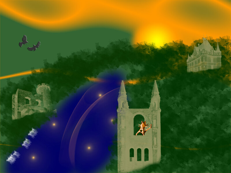 Castle Ruins at Sunset — Green