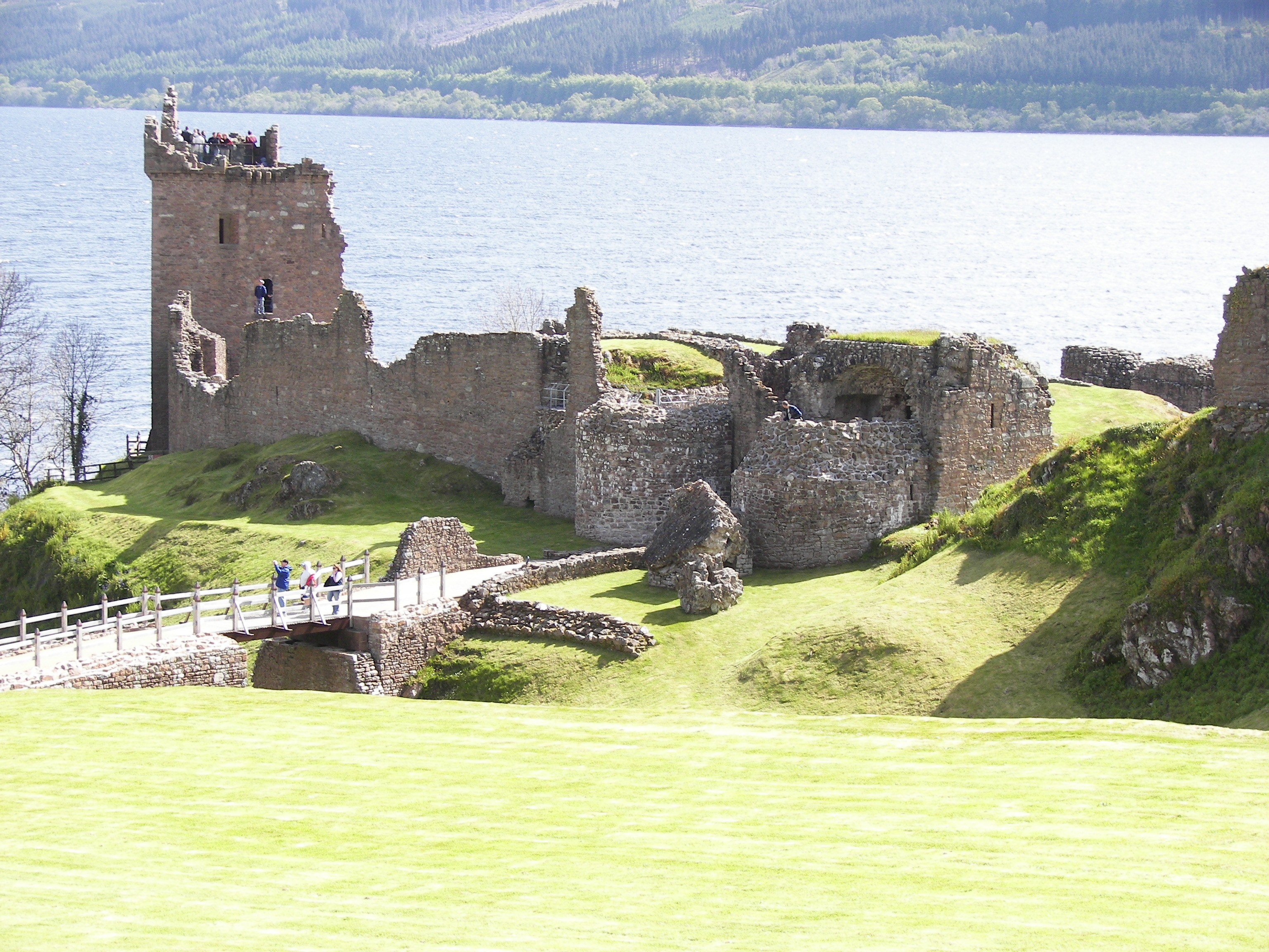 Castle ruins by a lake