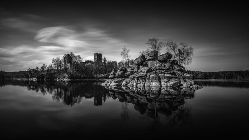 Castle Ruins on Island — Black