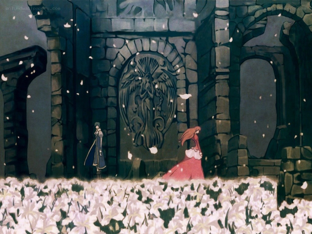 castle ruins with flowers
