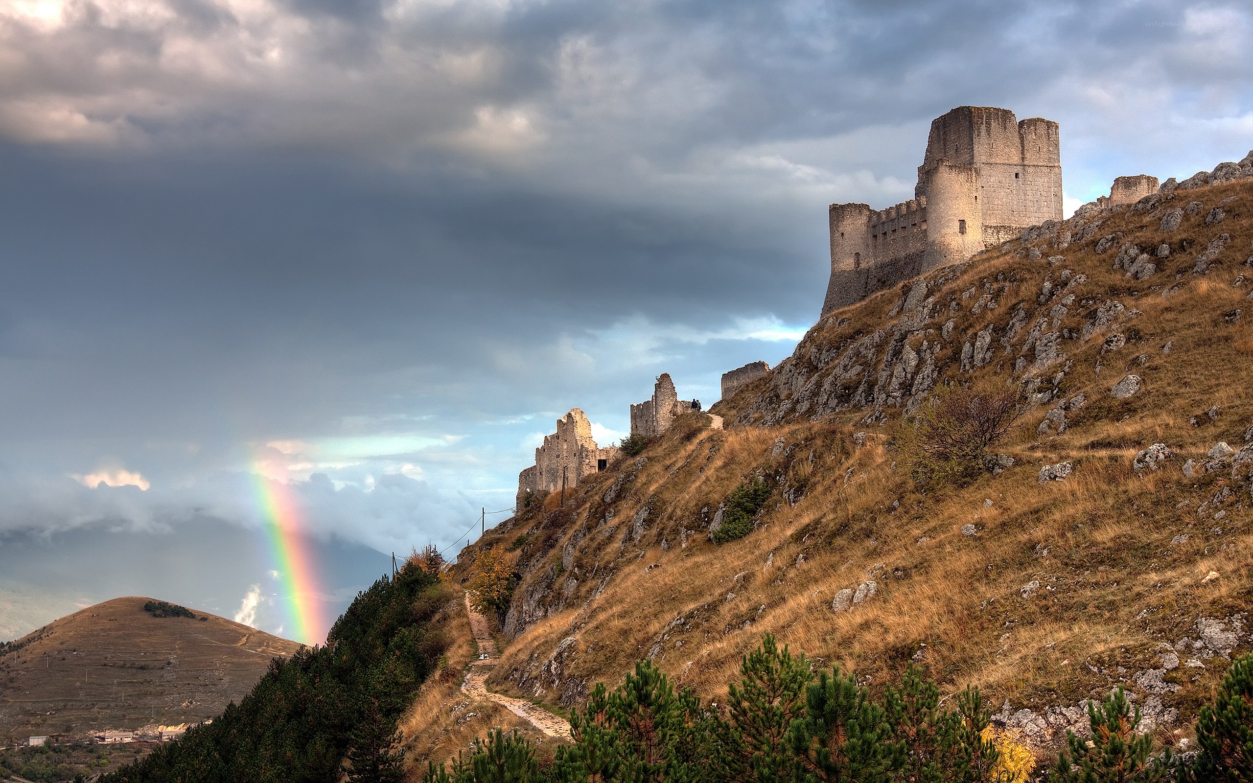 Castle ruins with rainbow