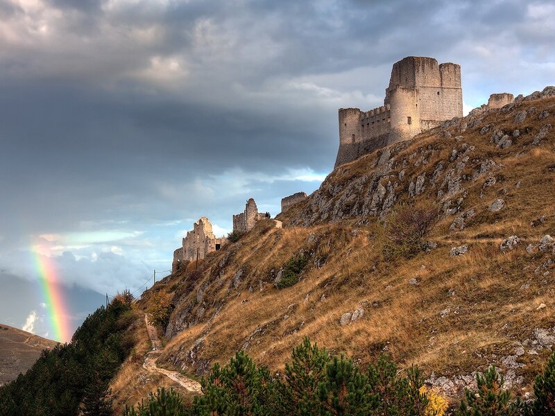 Castle ruins with rainbow