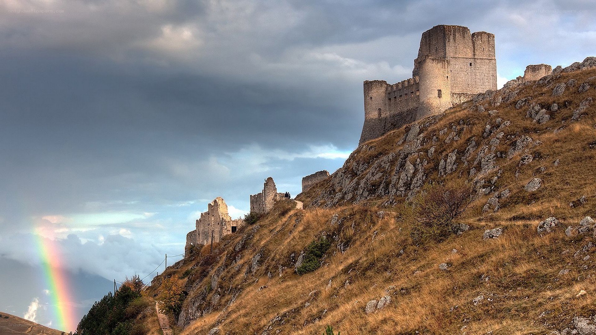 Castle ruins with rainbow