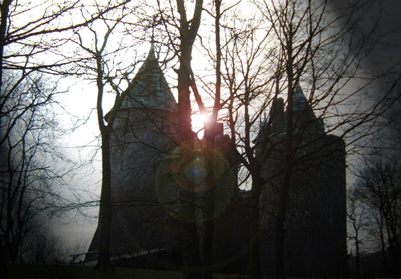 Castle silhouette at sunset