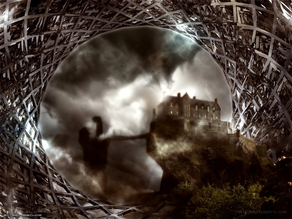 Castle through a woven tunnel