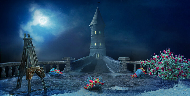 Castle Tower at Night — Blue, Dramatic