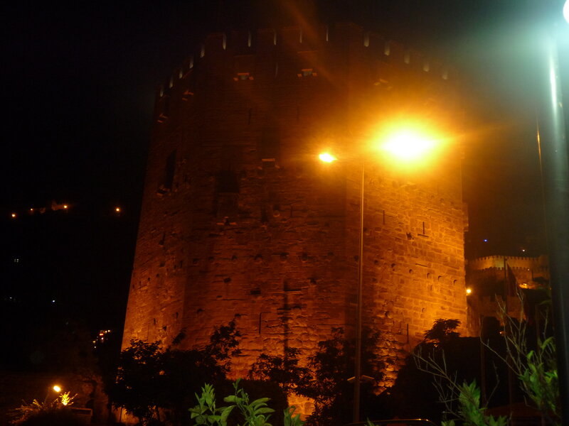 castle tower at night