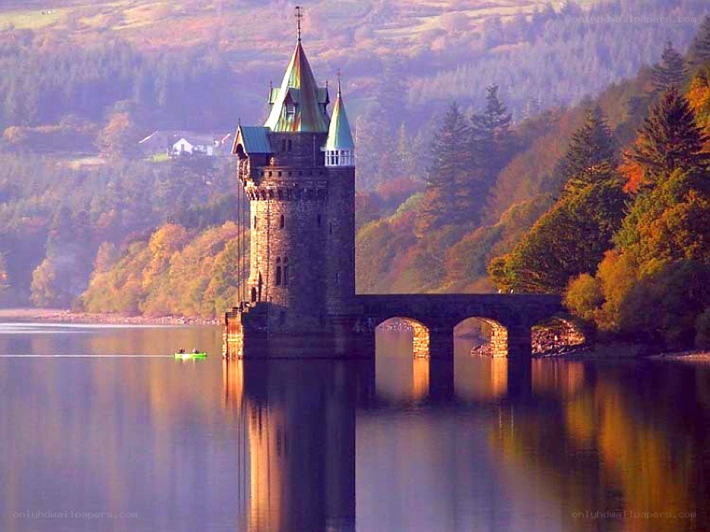 Castle tower on a lake