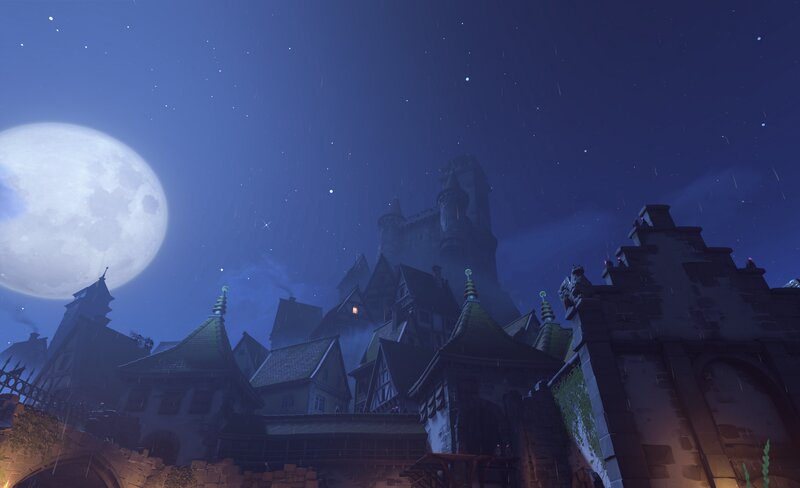 Castle Town at Night — Blue, Serene