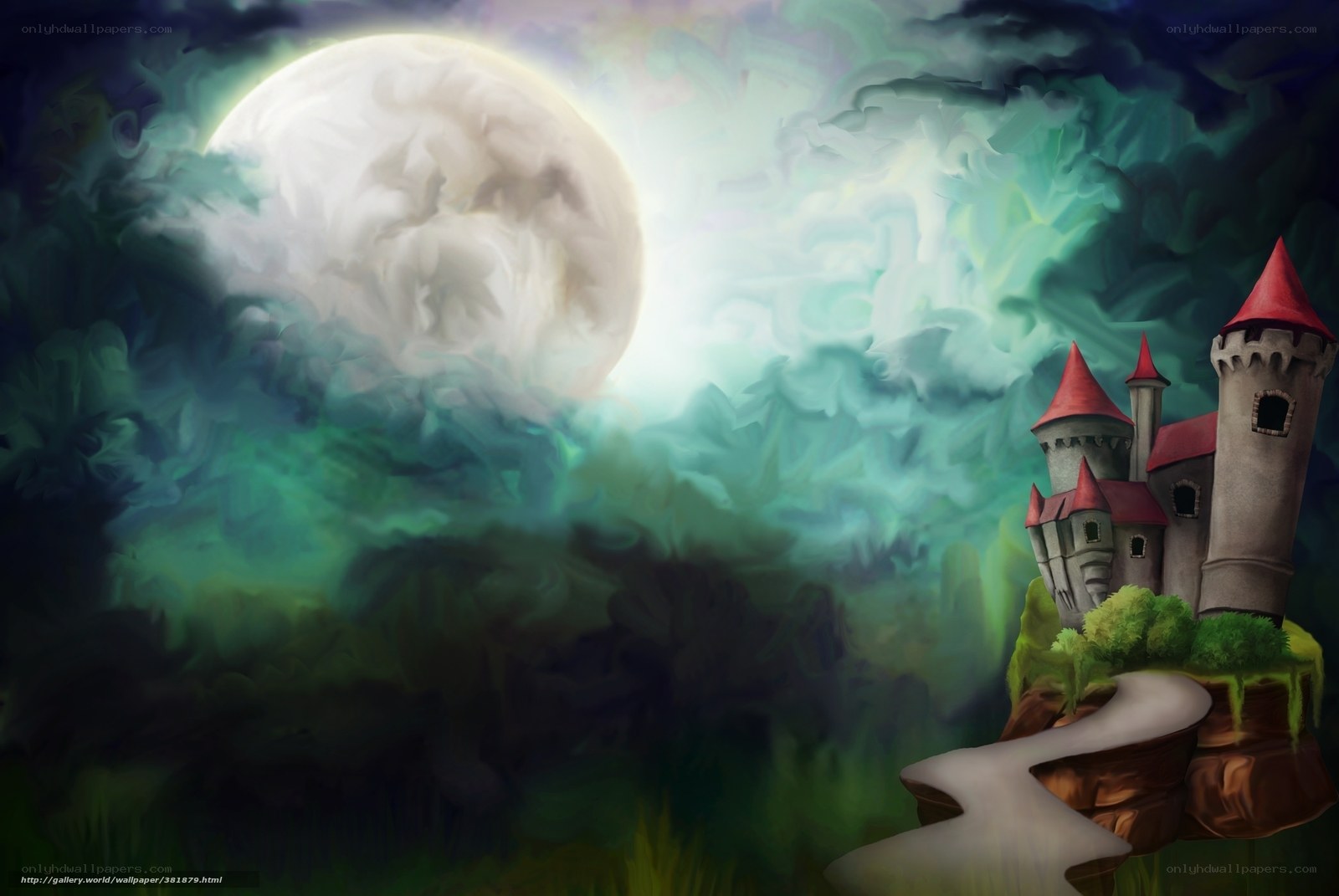 Castle under a full moon