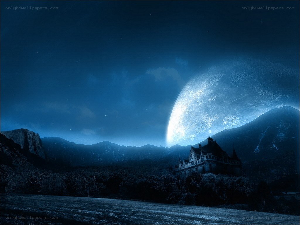 Castle under a giant moon