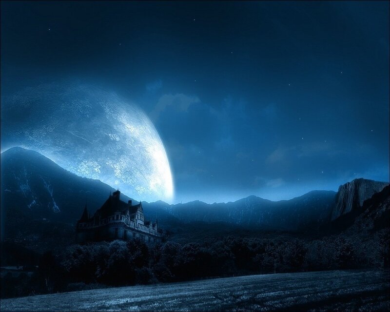 Castle under a giant moon