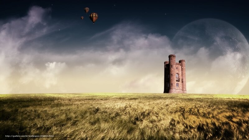 Castle under a giant moon