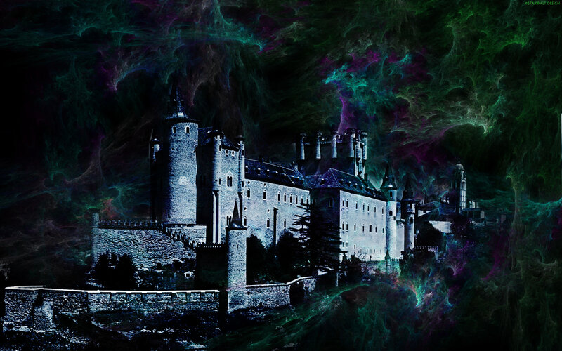 Castle under a nebula sky