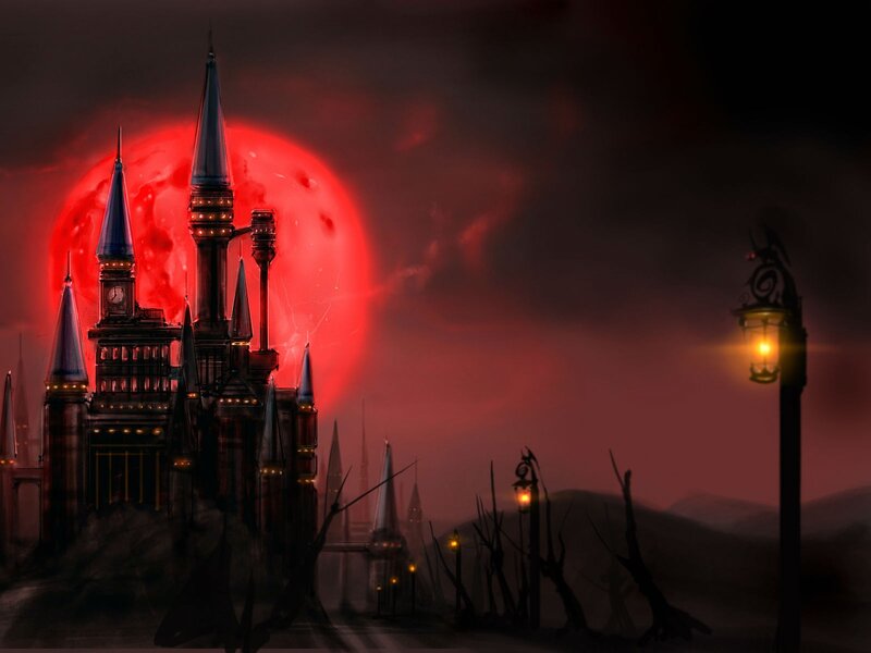 Castle under a red moon