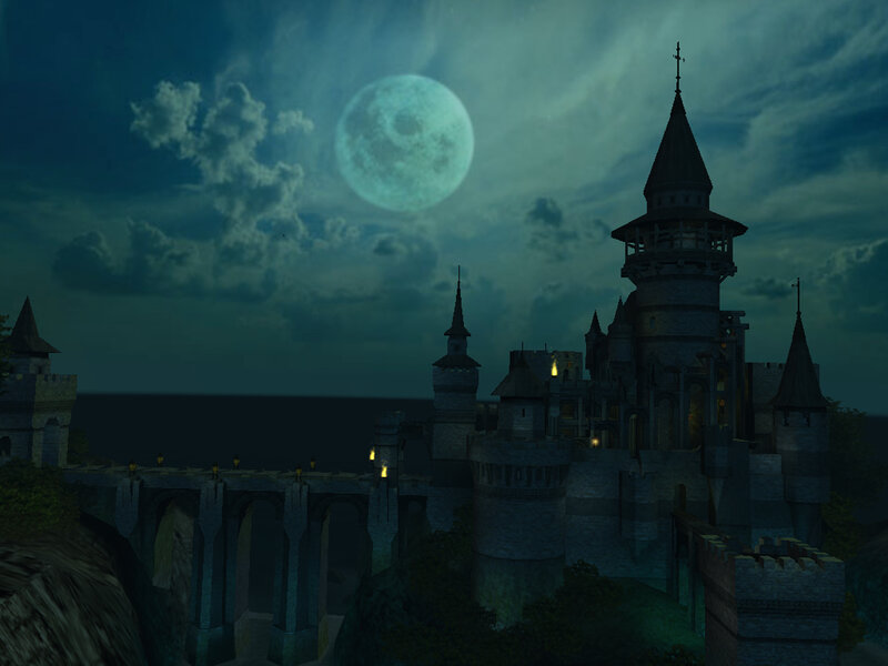 Castle under Full Moon — Blue