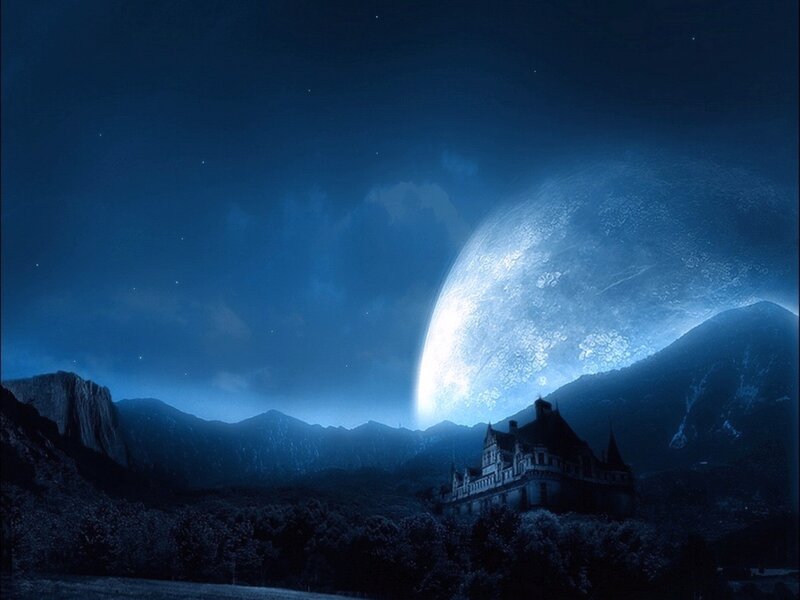 Castle under Large Moon