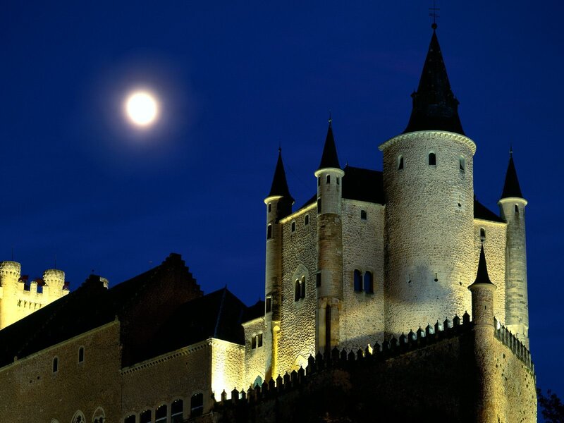 Castle under Moonlight — Blue, Dramatic, Night, Photograph, Moon