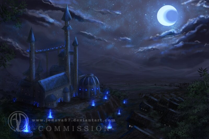 Castle under Moonlight — Blue, Mysterious