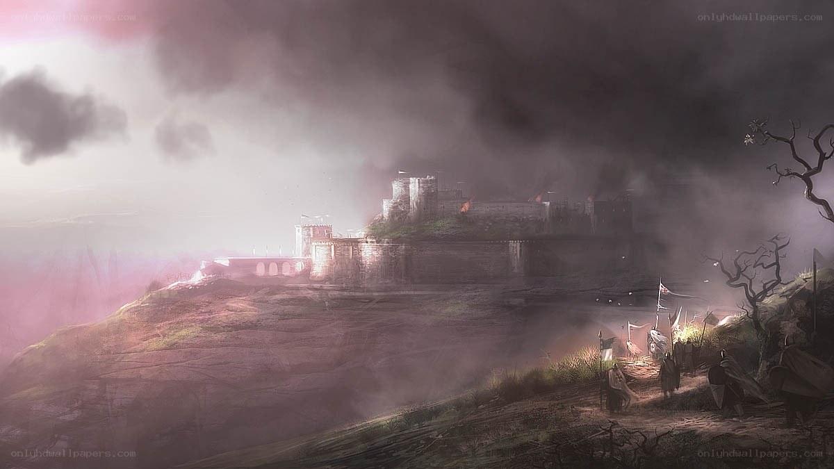 Castle under siege at dusk