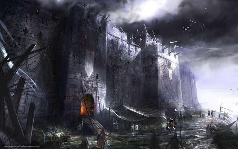Castle under Siege — Gray, Dramatic, Night, Digital Art, Soldiers