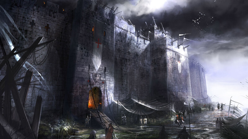 Castle under Siege — Gray, Dramatic, Night, Digital Art