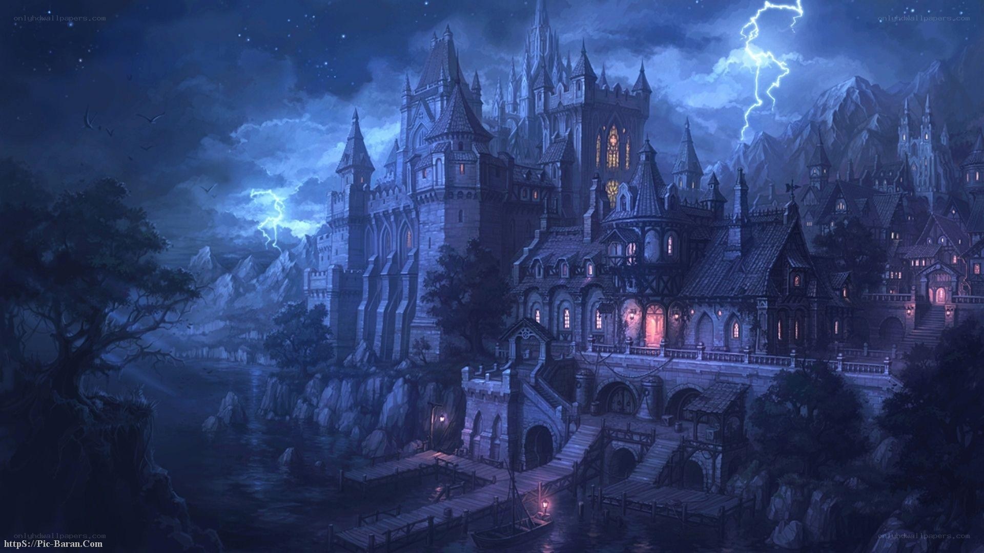 castle under stormy sky