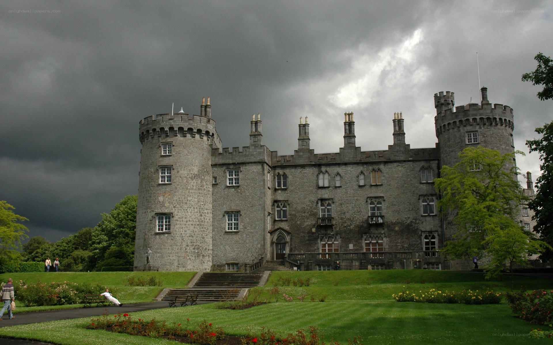 Castle under stormy sky