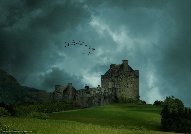 Castle under stormy sky