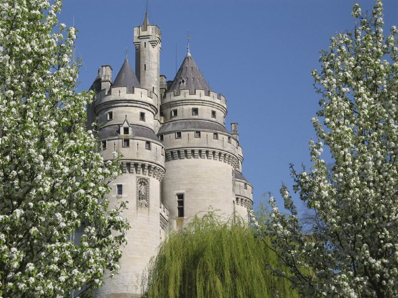 Castle with blooming trees