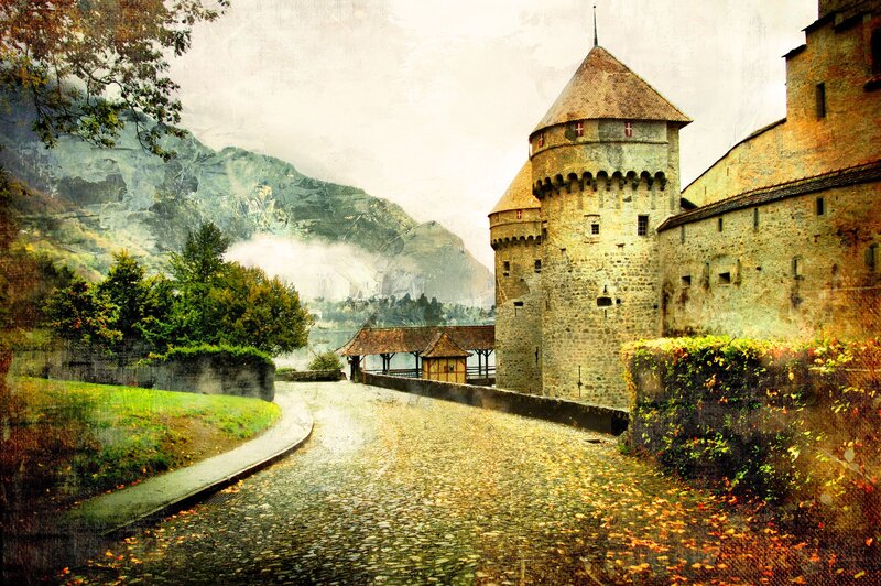 Castle with Cobblestone Path — Green
