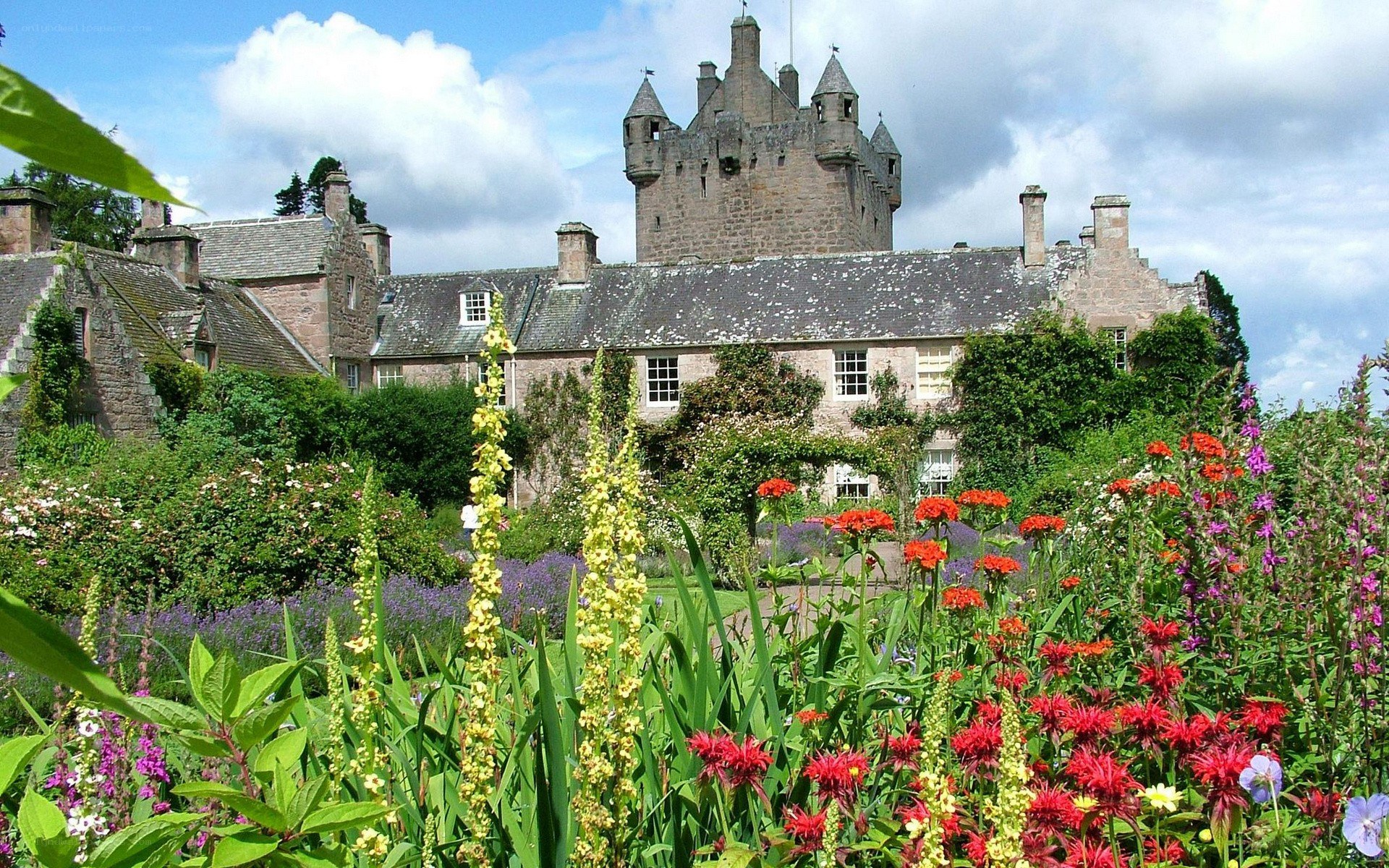 castle with colorful garden