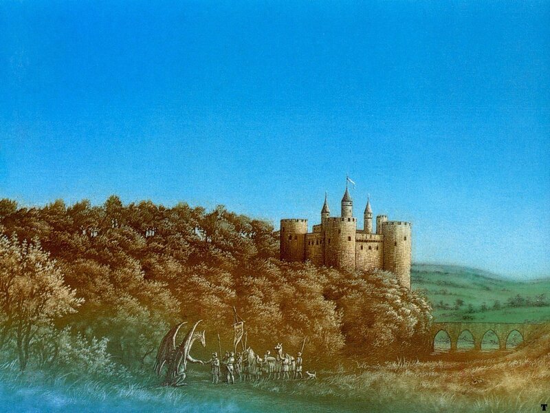 Castle with dragon and knights