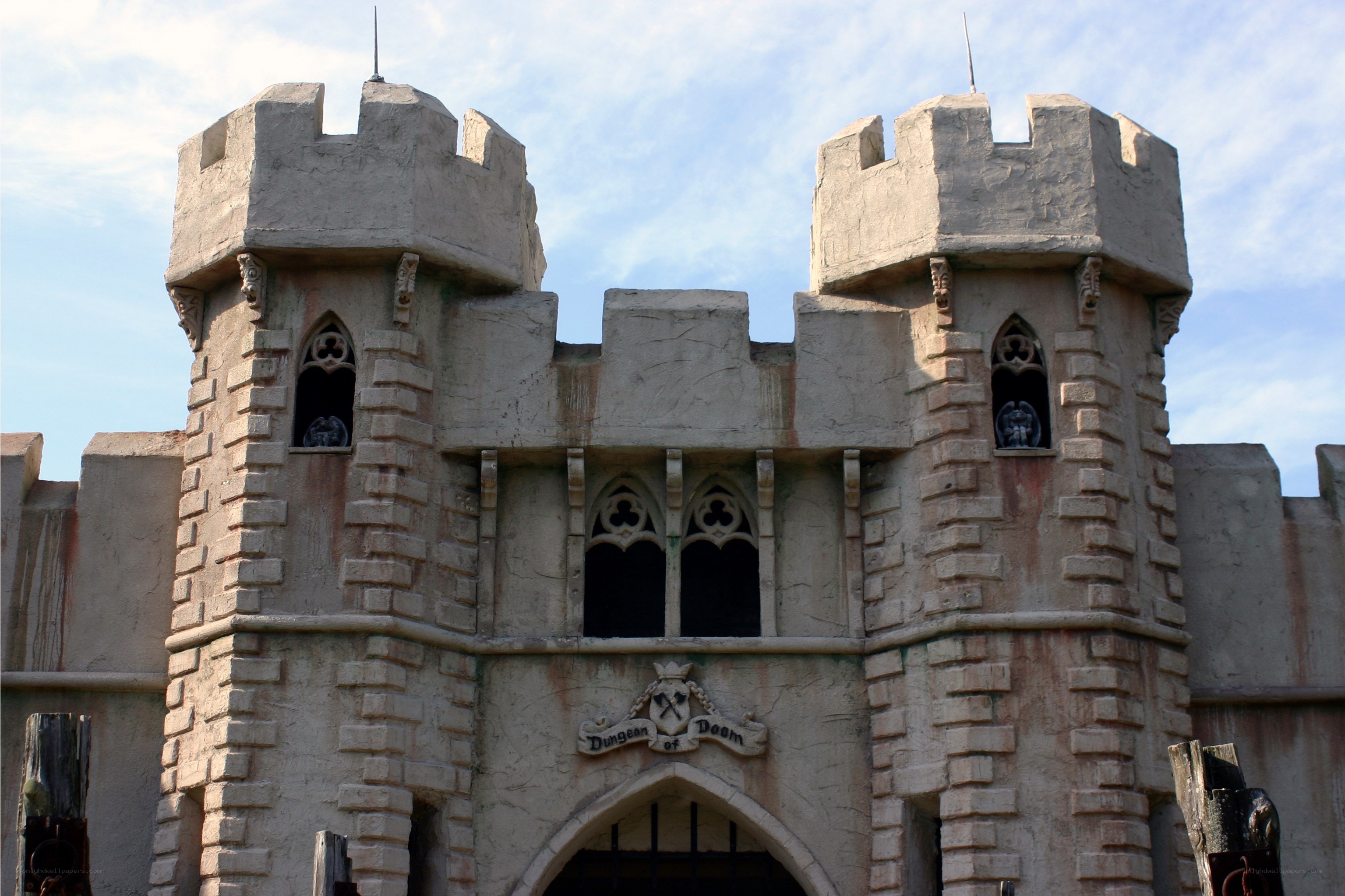 castle with dungeon sign