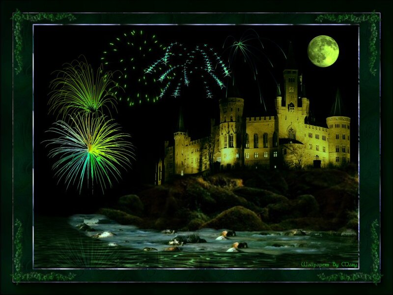 Castle with Fireworks — Green