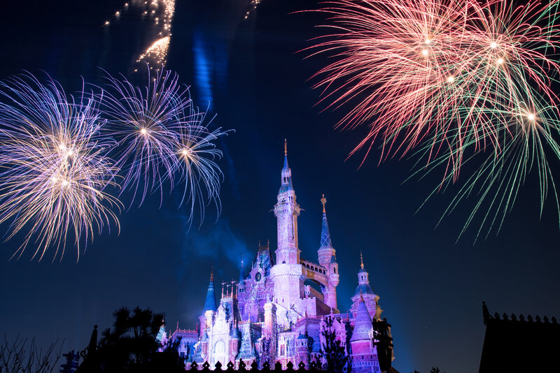 Castle with Fireworks — Purple, Festive