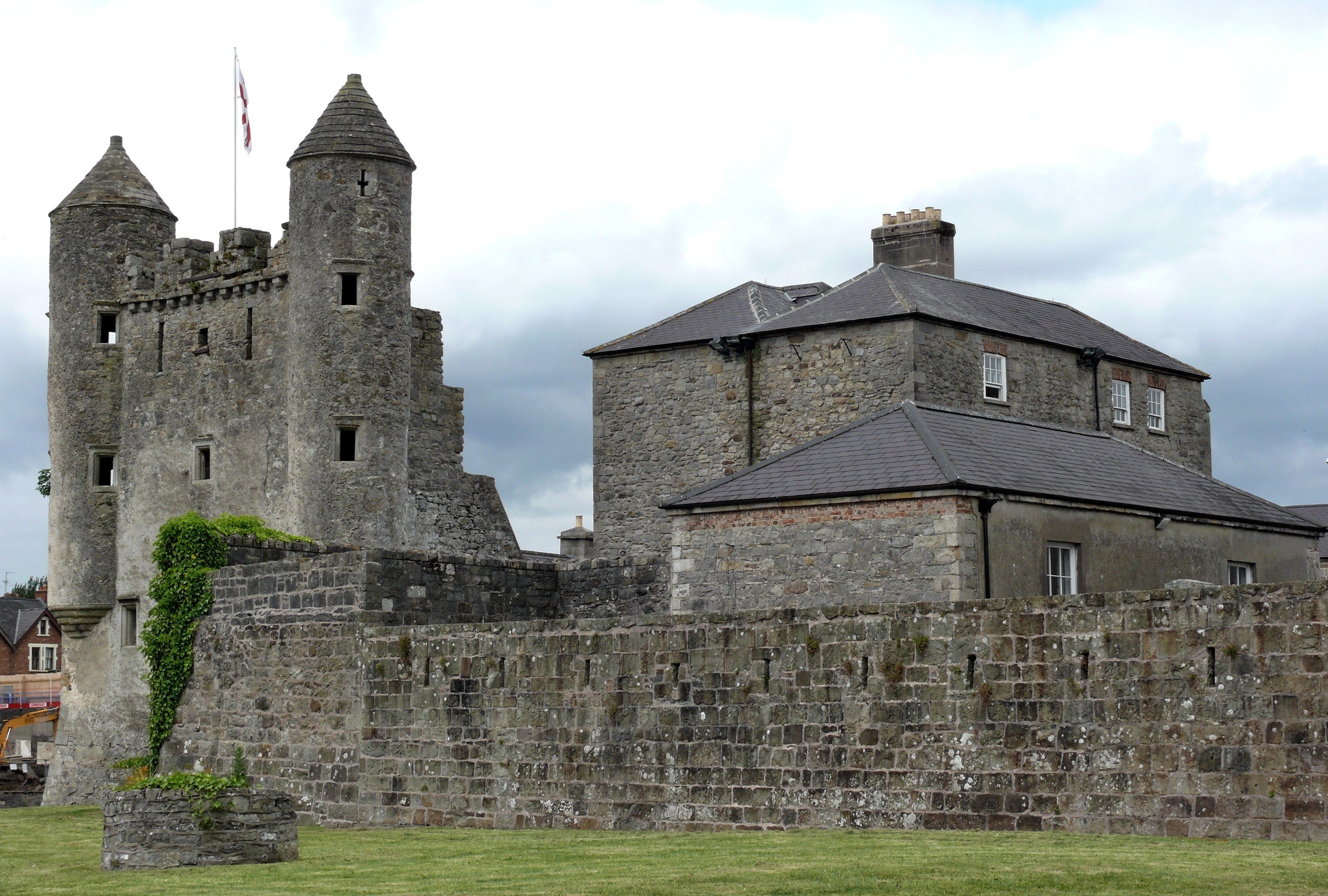 Castle with flag and stone walls