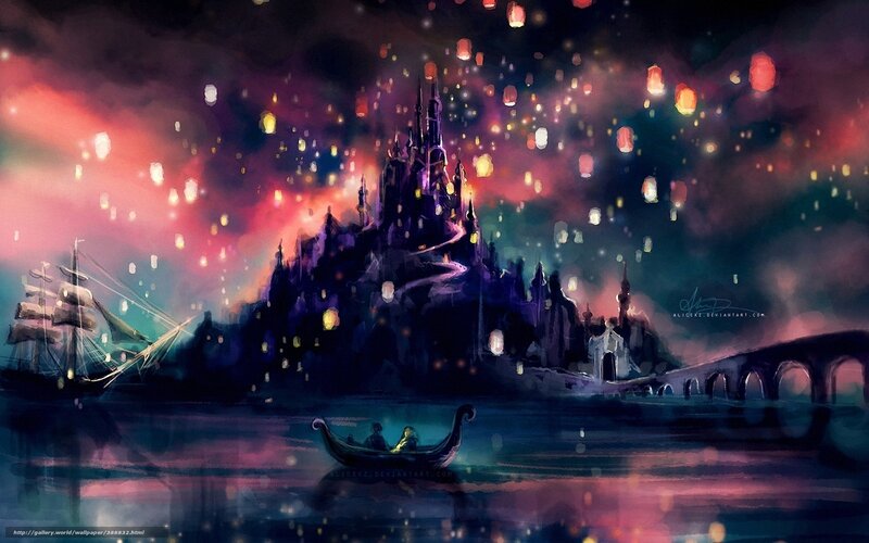 Castle with floating lanterns
