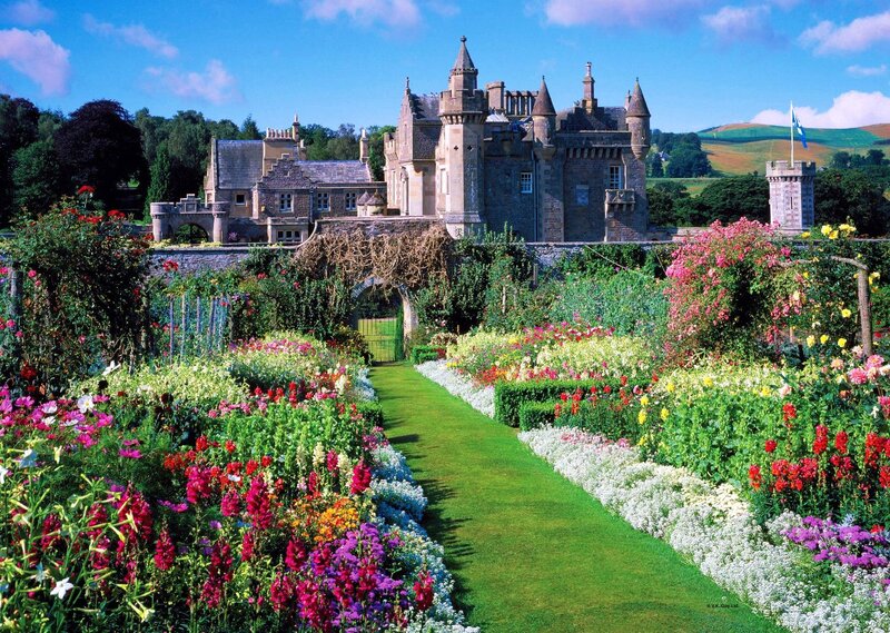 Castle with Flower Garden — Green, Serene, Afternoon