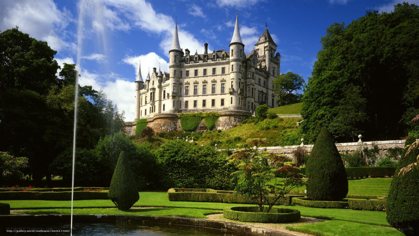 castle with fountain and gardens